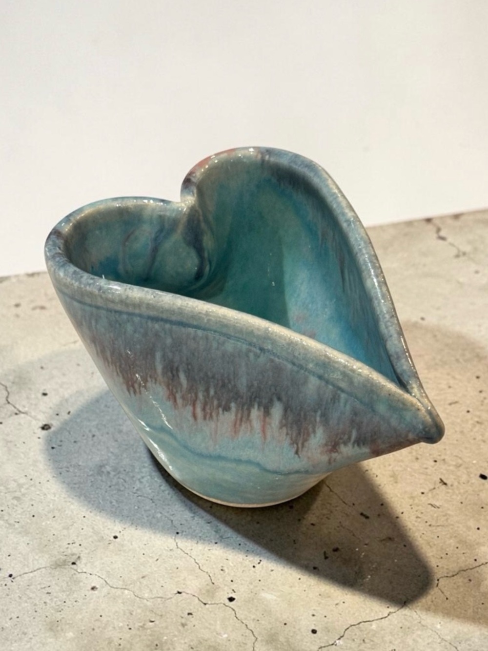 Lisa Howe Art Pottery Heart Shape Trinket Bowl Handmade Stoneware Drip Glaze